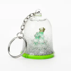 Acrylic Glitter Sequin Quicksand Waterfall Christmas Tree Mini Snow Water Ball Globe Dome Liquid Oil Keychain in Bell Shape