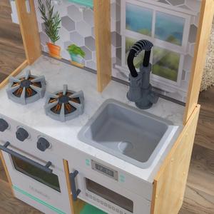 Mini cuisine amusante pour enfants en bas âge, cuisine en bois avec accessoires de téléphone - Product Image 4