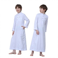 Qamis blanc en coton sans couture pour garçons, léger, à manches longues, longueur ras du sol, tenue de prière style Moyen-Orient, Ramadan, couleur unie