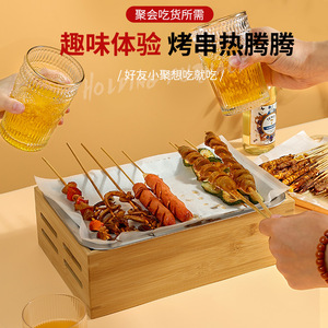 Calentador de barbacoa rectangular de madera con velas para asar brochetas, para uso en fiestas al aire libre - Product Image 1