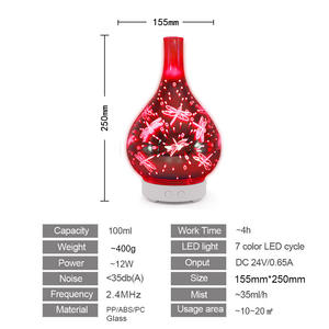 Diffuseur d'arômes en verre 3D Yx3d 001, humidificateur ultrasonique avec lumière LED pour la maison, la chambre à coucher, l'aromathérapie, capacité inférieure à 0,5 L - Product Image 5