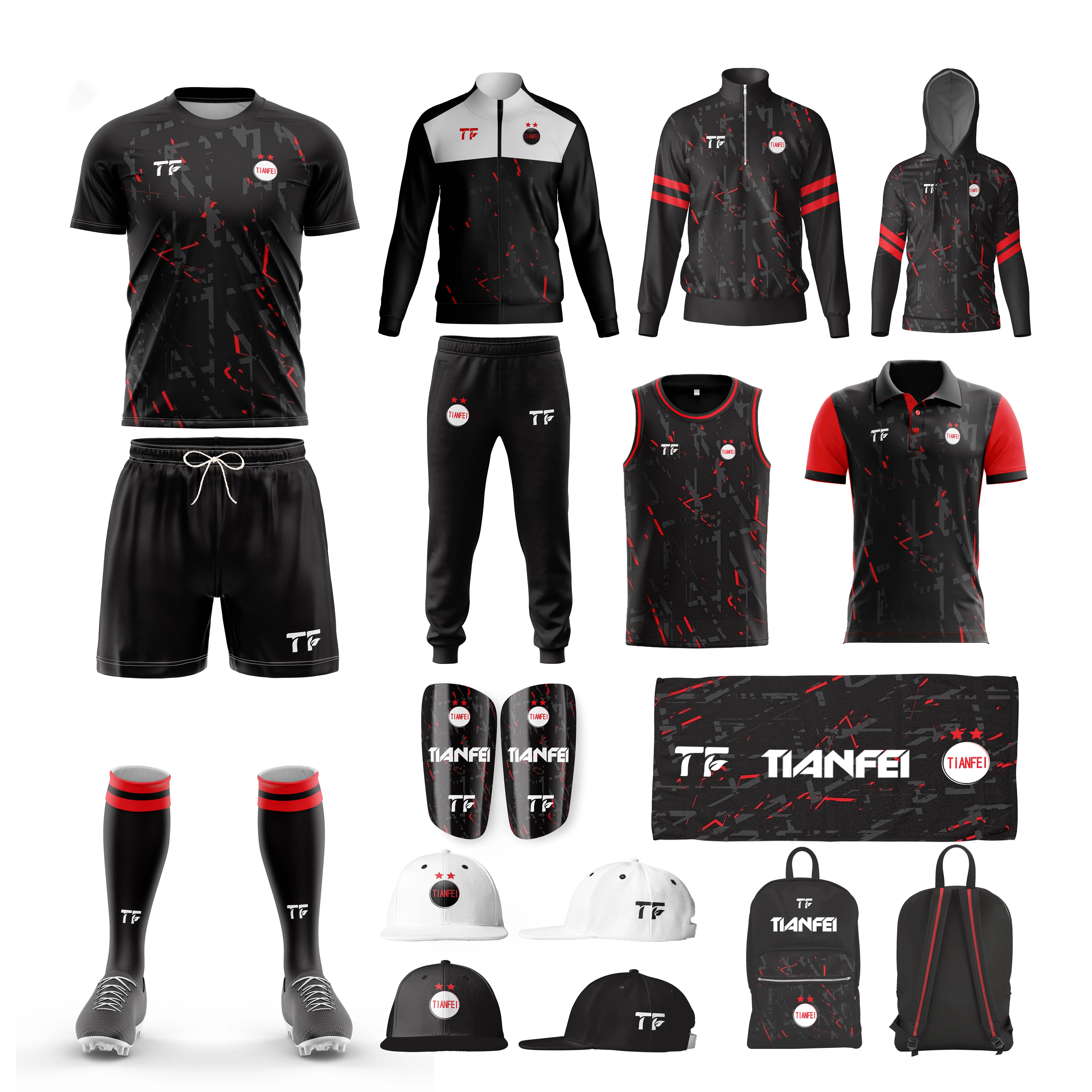TF Customized Soccer shirt wear football kit quick drying football shirt football uniforms set sublimated black soccer jersey