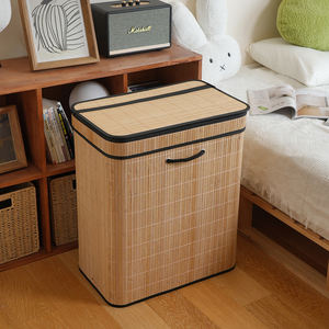 <span class=keywords><strong>Panier</strong></span> à <span class=keywords><strong>linge</strong></span> pliable en bambou avec <span class=keywords><strong>deux</strong></span> <span class=keywords><strong>compartiments</strong></span>, grande capacité, bac de rangement pour vêtements sales, organisation domestique avec couvercle - Product Image 3