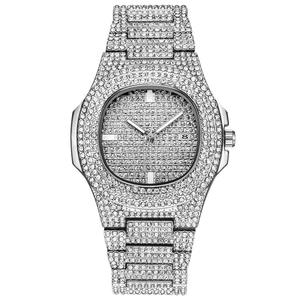 Montre-bracelet à quartz pour hommes et femmes, entièrement sertie de diamants, 5 couleurs, boîtier en métal argenté et doré, cadran, style montre connectée PK - Product Image 4