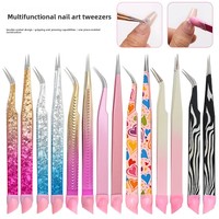 Pince à épiler double extrémité pour manucure et nail art, tête de pression en silicone, outil de pose de strass et autocollants, multifonctionnel en acier inoxydable
