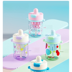 Botol Minum Anak Kartun Baru, Dua Ruang Minum, Pemisah Teh, Tali Besar, untuk Anak Laki-laki Perempuan Pelajar Sekolah Aktivitas Luar Ruangan Perjalanan Sehari-hari - Product Image 2