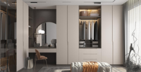 Système de placards sur mesure, design moderne, armoires de chambre à coucher, meubles en mélamine, placard gain de place avec porte à charnière et porte vitrée