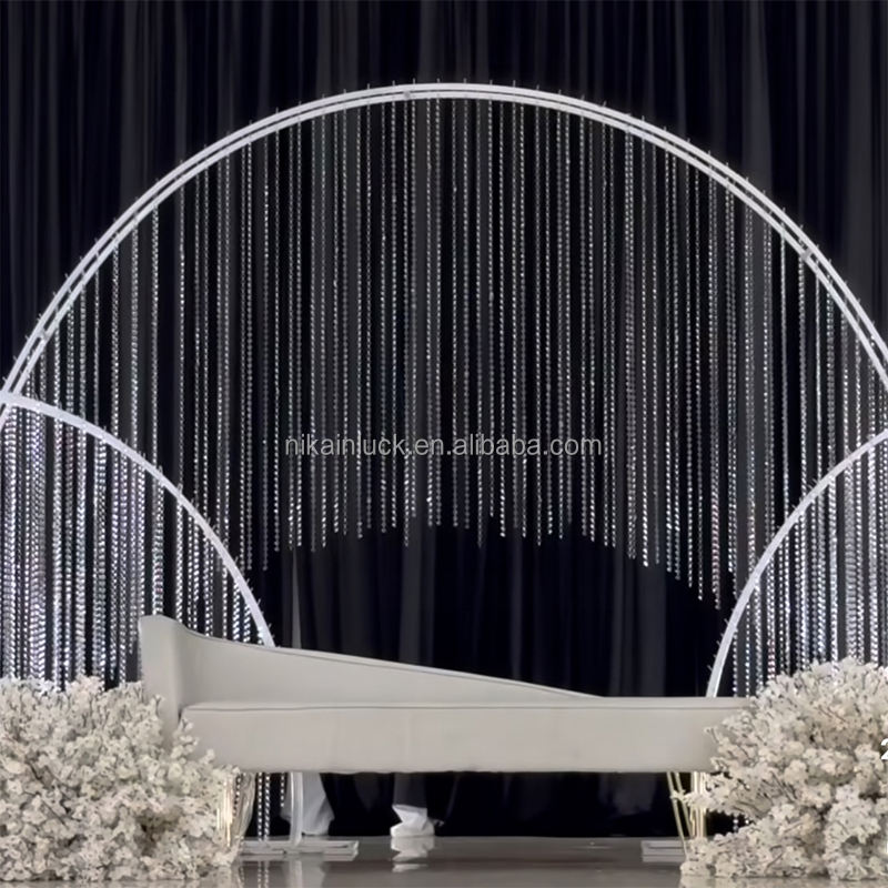 NIKA New Arrival Wedding Double Layer Bead Curtain Backdrop Frame Round ...