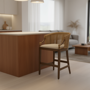 Sgabello da Bancone in Rattan Fatto a Mano, 25 H, Elegante Arredamento per Soggiorno, Design Moderno con Rivestimento in Tessuto per Uso Domestico - Product Image 2