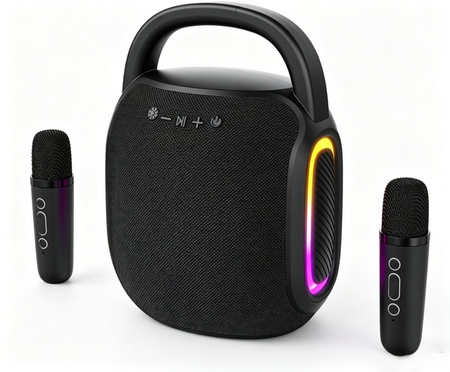 Outdoor Portable Karaoke Speaker Set with Dual Wireless Microphones,   Bluetooth 6.0 Sound System with RGB  & Long Battery Life