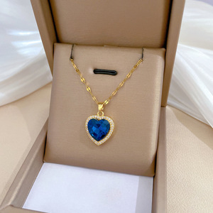 Romantique Saphir En Forme De Coeur Collier Ras Du Cou Bleu Cubique Zircone Gem Forever Love Coeur Pendentif Collier <span class=keywords><strong>Pour</strong></span> Petite Amie <span class=keywords><strong>Cadeau</strong></span> - Product Image 4