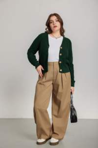 Cardigan da <span class=keywords><strong>Donna</strong></span> Autunno Inverno Verde Facile da Indossare con Scollo a V Standard Dettagli con Bottoni Dorati Premium Stile Vintage Maglione 100% Cotone - Product Image 3
