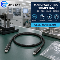 Kabel LUNG KAY USB4 40Gbps 240W PD3.1 EPR Pengisian Cepat 8K 60Hz Video Kompatibel Thunderbolt 4 E-Marker Nilon Terjalin