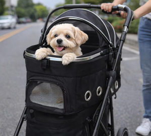 高品質で豪華、組み立て簡単、折りたたみ式、持ち運び可能、通気性があり快適な四輪ペット用ベビーカー - Product Image 1