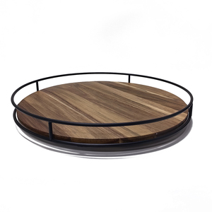Organizador de cocina al por mayor, bandeja giratoria redonda de madera de acacia <span class=keywords><strong>Lazy</strong></span> <span class=keywords><strong>Susan</strong></span> de 18 pulgadas con lado de acero para armario de encimera - Product Image 2