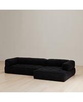 Canapé d'angle en L trois places, grand format, au sol, en tissu chenille, style minimaliste coréen, pour salon d'appartement ou d'hôtel, pour une relaxation douce et apaisante, de forme carrée