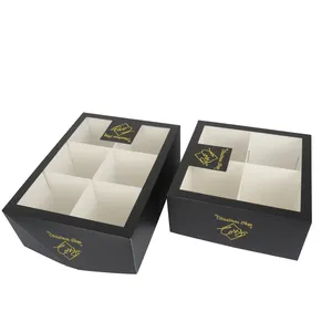 काले कस्टमाइज्ड लोगो डिजाइन पेपर डिवाइडर पैकेजिंग केक के लिए कूल्वे मोची बॉक्स