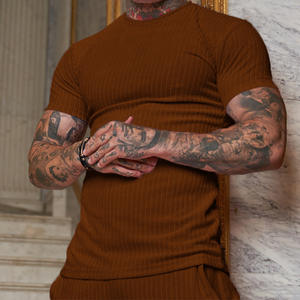 T-shirt à manches courtes en tricot rayé à col rond pour homme, taille 3XL, respirant, vêtements de sport pour homme, musculation, entraînement - Product Image 3