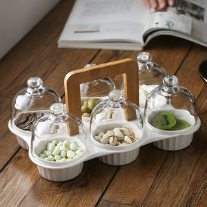 Tazón de cerámica creativo para postres, cubierta de vidrio a prueba de polvo, cuenco para <span class=keywords><strong>horno</strong></span>, plato de aperitivos de frutas secas, caja de almacenamiento - Product Image 6