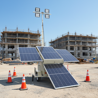 Tour d'éclairage solaire portable avec mât de levage manuel, tour d'éclairage LED mobile avec panneau solaire pour la construction/les zones minières