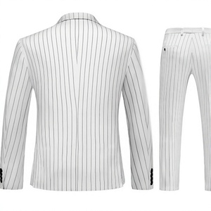 Costume formel 3 pièces à rayures fines blanches pour hommes, coupe ajustée, blazer, gilet, pantalon, pour mariage, marié, affaires, soirée, costume de gentleman - Product Image 2