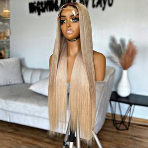 5*5 HD Ombre <span class=keywords><strong>Rubio</strong></span> Vietnamita Cabello M Hairline 9*6 HD Cierre de encaje Hueso recto 13*6 HD Encaje completo Frontal Cabello humano sin pegamento - Product Image 1