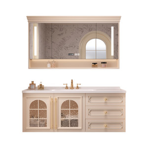 New French cream style <b>bathroom</b> <b>cabinet</b> combination slate hot-bent ceramic integrated wash basin - Product Image 1
