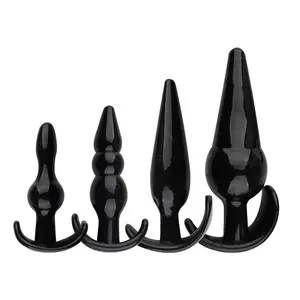 4 pcs Soft full silicone set size gay toy diamond set butt anal plug black colorful