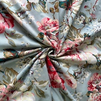 Tissu de drap de lit imprimé floral pivoine vintage vert clair, matière douce pour literie, 100% microfibre polyester en rouleau