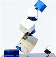 Ornements de jardin extérieurs abstraits en acier inoxydable, cubes métalliques soudés empilables personnalisés, peints et polis miroir, pour l'art moderne