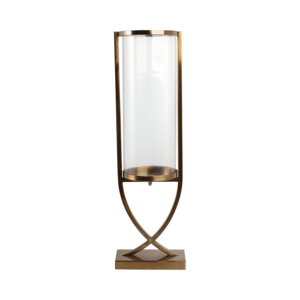 Portacandele in Metallo e Vetro Stile Hurricane, Candelabro Contemporaneo per Centrotavola, Elegante Decorazione - Product Image 4