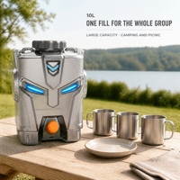 Seau à eau portable Mecha 10L, conteneur de stockage pour le camping, en PC de qualité alimentaire avec couvercle fileté et poignée
