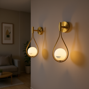 Blahskeon – appliques murales modernes en fer doré, globe en verre opale, éclairage d'intérieur LED pour chambre à coucher, salon, couloir, 19 pouces - Product Image 2