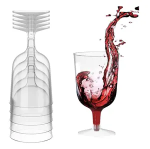 Juego de copas de vino de plástico desechable transparente de 6oz y 180ml, champán con tallo