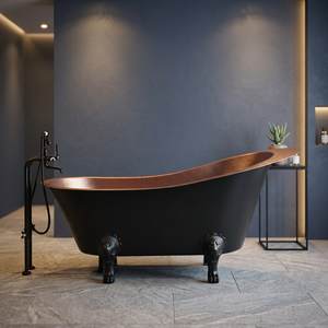 Baignoire autoportante ovale en cuivre de luxe avec pieds à griffes et couvercle, portable, pour la maison, l'hôtel, la villa - Artisanat indien - Product Image 1