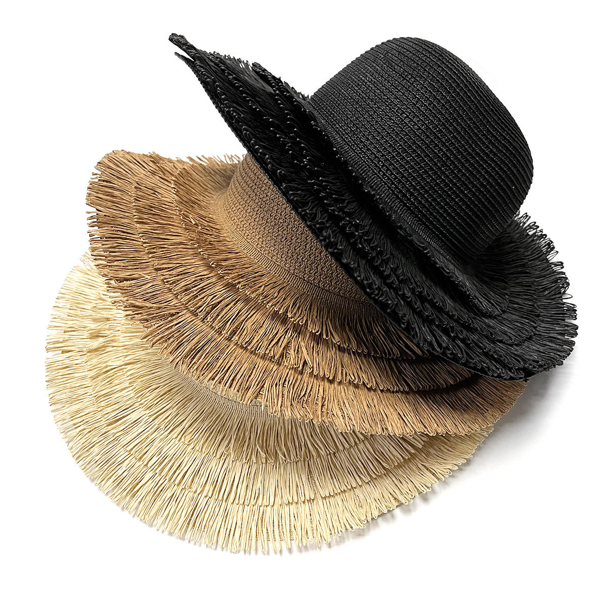 Sun Protection Big Black Straw Hat Tall Crown Wide Brim Leghorn