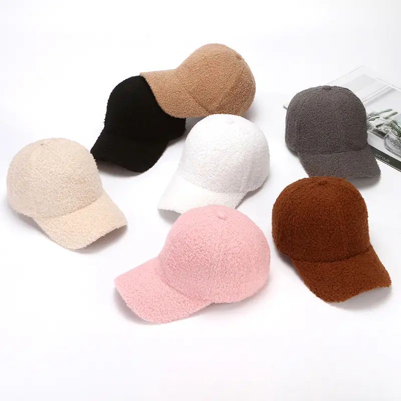 Hengxing หมวกเบสบอลขนแกะหนาสำหรับผู้หญิง, หมวกกันหนาวมีโลโก้ออกแบบได้ตามต้องการสำหรับฤดูหนาว