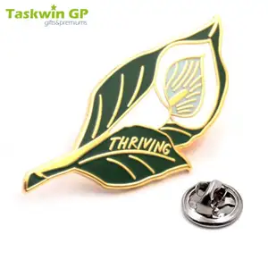 Taskwingifts custom metal stainless steel logo print men brooch gold enamel leaf floral flower lapel pin