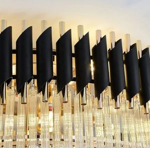 Iluminación de celo Araña de techo Vestíbulo Salón Rectángulo redondo Led K9 Cristal LED Luz de techo negro - Product Image 4