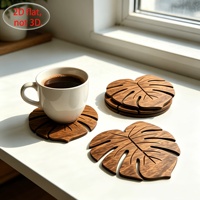 Ensemble de dessous-de-verre en bois en forme de feuille de Monstera, imprimé 2D, isolant thermique, décoration de table pour la maison