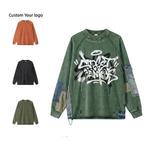 Sudadera con capucha de alta calidad, gruesa, de bajo precio, 100% algodón, modelo TKAN901D, informal, deportiva, vintage, lavada, desgastada, extragrande. - Product Image 1