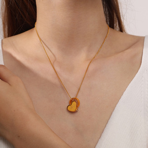 Collier et bague personnalisés en forme de cœur, plaqué or 18 carats, acier inoxydable, CZ, inscription 'Love', bijoux superposés <span class=keywords><strong>pour</strong></span> couples - Product Image 4