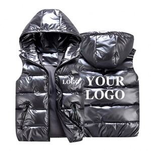 Chalecos Brillantes Impermeables para Hombre al por Mayor con Capucha, Logotipo Personalizado, Chaleco Acolchado Brillante sin Mangas para Invierno - Product Image 1