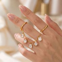 Bijoux personnalisés OEM, minimalistes, en acier inoxydable plaqué or 18 carats, double anneau, anneau en zircon, imperméable, anneau qui ne se décolore pas, bijoux élégants