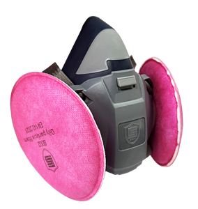 Respirador de media cara con filtro de partículas P3 rosa reemplazable para protección contra el polvo, reutilizable, con clip nasal ajustable - Product Image 1