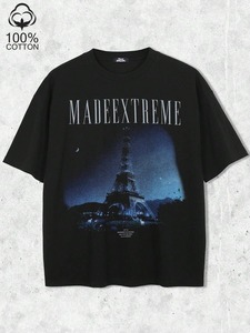 เสื้อยืดกราฟิกหอไอเฟลสีดำสไตล์เรโทร ปรับแต่งได้ เหมาะสำหรับทั้งชายและหญิง.F10 - Product Image 2