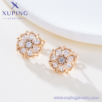 X001253275 Perhiasan XUPING Anting Tusuk Wanita Trendi Lapis Emas 18K Paduan Tembaga Ramah Lingkungan Desain Bunga CZ Sintetis