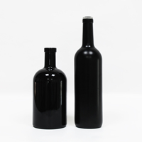 Bouteilles rondes vides en verre noir 200ml 375ml 500ml 750ml 1L avec bouchon de liège pour whisky Gin Tequila vin liqueur