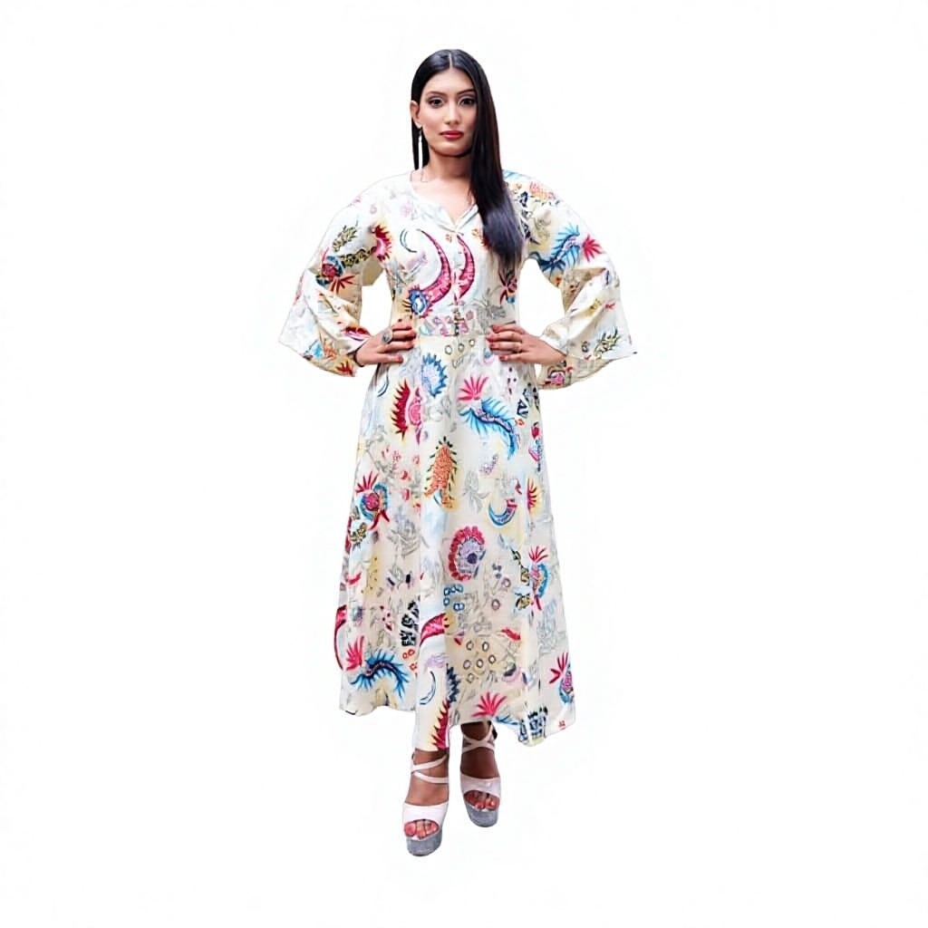 Indian Mukat Floral Print Cotton Midi A-Line Summer Sexy Women's Wedding Party Wear Casual Dress Gift Her