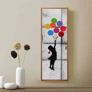 Dipinti d'Arte Moderna Fatti a Mano, Ritratto Astratto di Bambina con Palloncini su Tela per Decorazione Soggiorno - Product Image 2